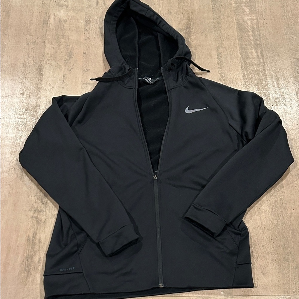 Nike Black Dri-FIT Hoodie with Silver Logo, zip up